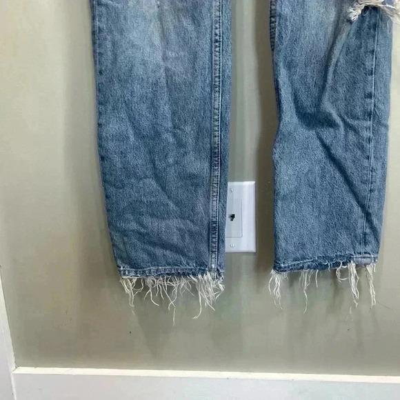 Zara Straight Leg Mid Rise Dark Wash Distressed Woman’s Jeans Size 2 - Picture 4 of 6